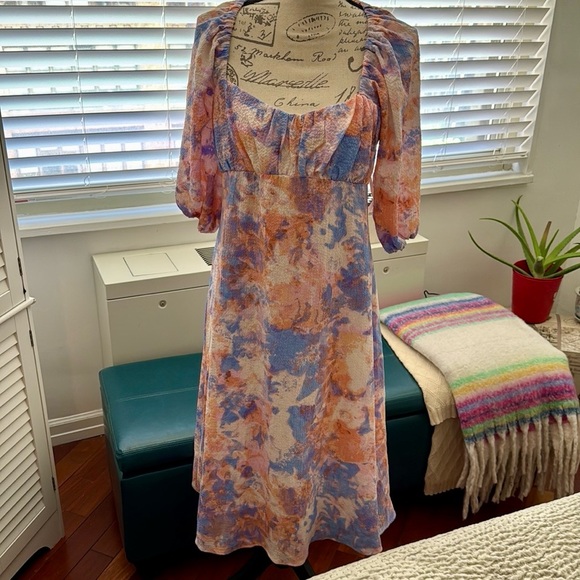 NWT - BCBGENERATION - Molly Puff Sleeve Midi Dress In Abstract Tie Dye - L - Picture 12 of 12